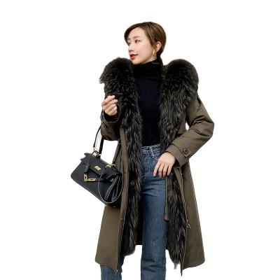 China Fur Collar Woolen Coat Green Parka Women Winter Army Temperament Jacket Ladies Warm Viable Fashion Slim Parka Women for sale