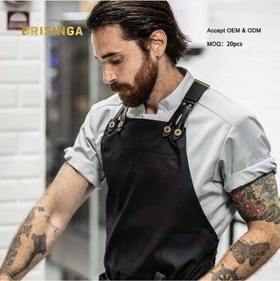 China Adjustable Water Resistant Custom Drinks/Food Long Plain Bib Printed Logo 2 Pockets Black Cotton Cooking Kitchen Apron for sale