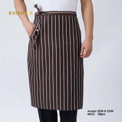 China High Quality Striped Drinks/Food Apron With Belts Restaurant Chef Kitchen Adjustable Half Waist Apron for sale