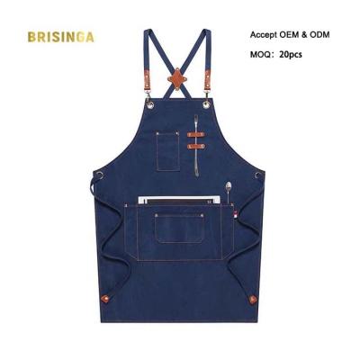 China Drink/Food Customized Logo Canvas Apron With Pocket Tool Apron Cooking Apron With Logo Printing Customized for sale