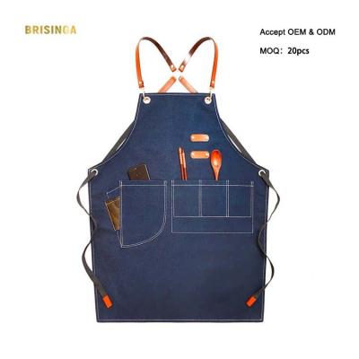 China Custom Unisex Drinks/Food Vintage Blues Jeans Restaurant Cafe Bartender Denim Apron for sale