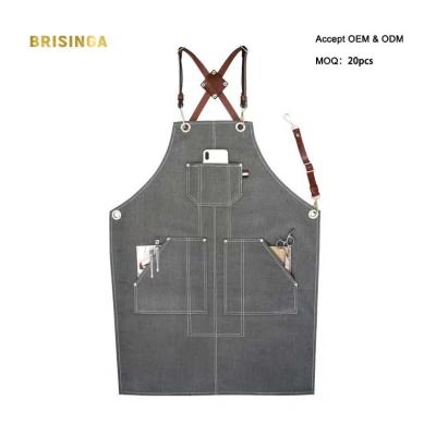 China Bartender Bartender 100% Cotton Canvas Leather Apron Food/Beverage Apron For Men for sale