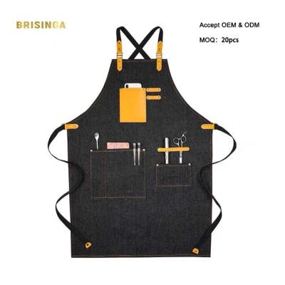 China Custom Unisex Drinks/Food Vintage Blues Jeans Restaurant Cafe Bartender Denim Apron for sale