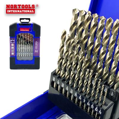 China 21PCS Metal Drilling Fully Ground DIN338 HSS-G Twist Drills Bit Sets For Metal for sale