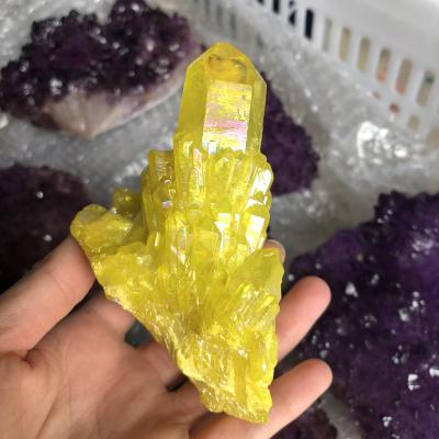 China China Crystal Titanium Yellow Quartz Stone Clear Natural Wholesale Aura Crystal Cluster For Decoration for sale