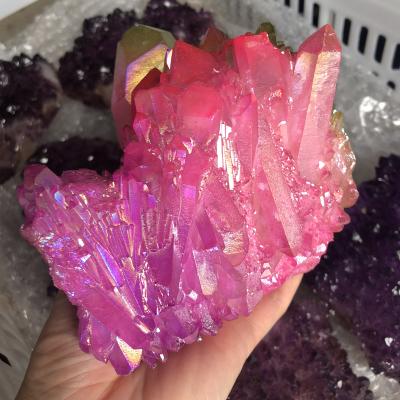 China Natural China Decoration Crystal Titanium Chromatic Quartz Stone Aura Colorful Crystal Cluster For for sale