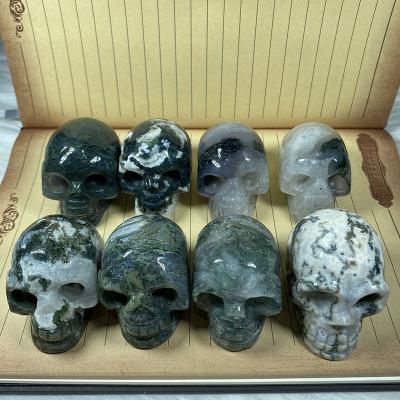 China China Crystal Skulls Healing Aquatic Plants Natural High Quality Wholesale Moss Agate Skulls For Gift for sale