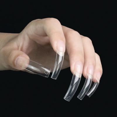 China Thin Clear Extra Long Half Cover Nail Tips C Curve Curved Clear Artificial Coffin Nail Tips Coffin Nails for sale