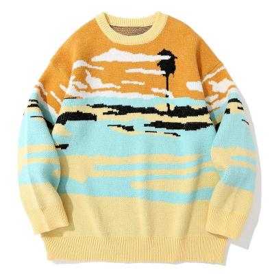 China Sweater customization landscape jacquard wool sweater for young boy loose sweater for sale