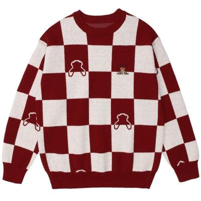 China Simple Sweater Customization Wholesale Grid Jacquard Crop Sweater Boys Knit Casual Plus Size Sweater for sale