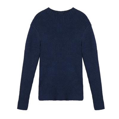 China Anti-Wrinkle Switches Knit Sweater Manufacturer Custom Solid Dark Blue Cotton Knitted Sweater For Women Clothes for sale