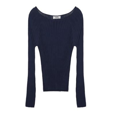 China 2022 Anti-Wrinkle Switch Springs Custom Knit Fit Style Crewneck Sweater Navy Blue Silk Sweater For Women for sale