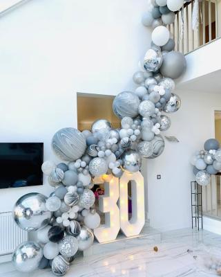 China Gift Toy Macaron silver gray 4D latex balloon set birthday wedding decoration arch balloon chain combination for sale