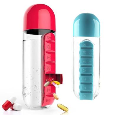 China Home Travel Outdoor Tumbler 600ml Sports Water Bottle Plastic Combine Pill Boxes Daily Organizer Drinking Bottles for sale