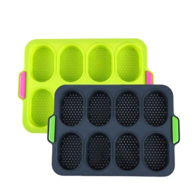 China 8 Holes Sustainable Silicone Loaf Mold Cookie Silicone Mold Baking Stick Non Bake Tray for sale