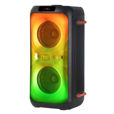 China Customized Portable Bass Car Speakers Wireless Active Speaker 6.5 Inch LED Flashing Light Dual Power Battery Plastic Box Microphone With USB for sale