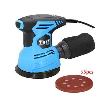 China TASP 300W Sander Variable Speed ​​Sanding Machine Woodworking Tools + Box and 5 Electric Random Orbital Sandpapers 125mm Dust Removal for sale