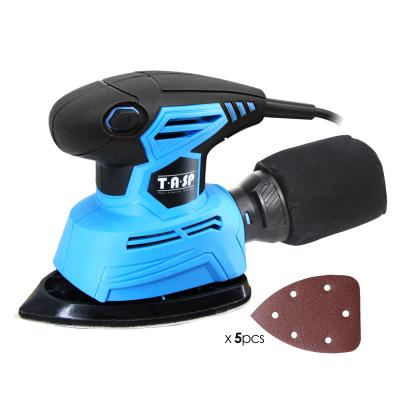 China TASP 130W Woodworking Tools for Wood with Box and Palm Electric Sander Detail Sanding Machine 5 Sandpapers Dust Removal 140*140*100mm for sale