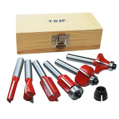 China 6pcs Wood Router Bit Set 6.35mm 1/4 Inch Shank Tungsten Carbide Tilted Milling Cutter With Backing Woodworking Tools for sale