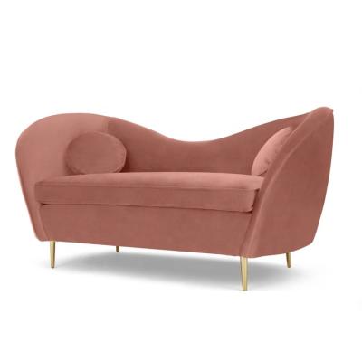 China Unique Shape Velvet Fabric Sofa Pink Color Living Room Furniture Gold Metal Legs Italy Comfy Art Deco Classic Sofa Sofa for sale