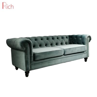 China Vintage Style Industrial Fabric Velvet Upholstered Chesterfield Sofa , Living Room Antique Fabric Sofa for sale