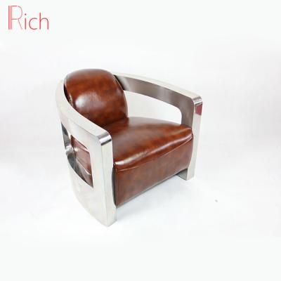 China Contemporary Stainless Steel Furniture Aviator Leather Sofa For Living Room for sale