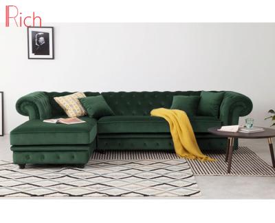 China With Buttons Modern Living Room Velvet Fabric L Shape Sofa Chesterfield for sale