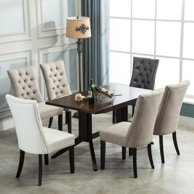 China Tufted Restaurant Dining Room Furniture Tufted Wooden Back Leg Chair Design Canvas Cover Dining Chairs Sets for sale