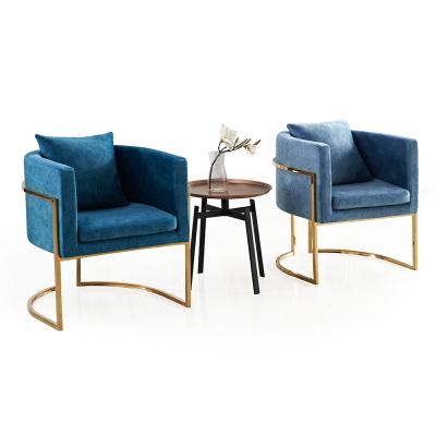 China Modular Commercial Furniture Tub Chairs Gold Stainless Steel Navy Blue Velvet Upholstered Modern Leisure Chairs for sale