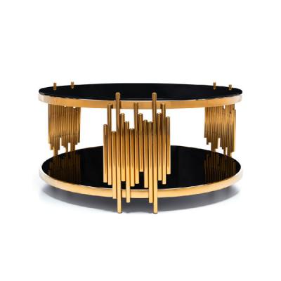 China Metal coffee table living room furniture black tempered glass top with gold metal base coffee table for sale