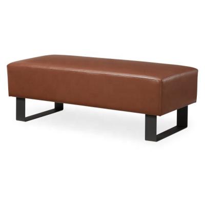 China stool home & Metal Leather Leg Black Long Ottoman Rectangle Foot Stool Cover Genuine Leather Stool for sale