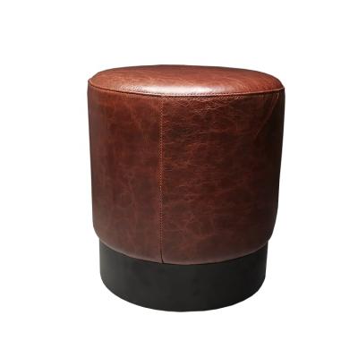 China stool home & Ottoman Round PVD Stool Living Room Foot Gold Black Genuine Leather Round Stool for sale