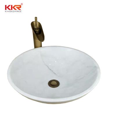 China KKR 2020 New Eco-friendly Design White Natural Stone Bathroom Table Top Over Counter Wash Basins for sale