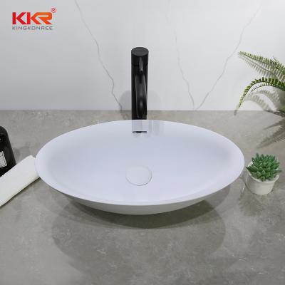 China Modern Design Eco-friendly Solid Outdoor Bathroom Counter Sink With Overflow Hole Matt Stone Wash White Basins for sale