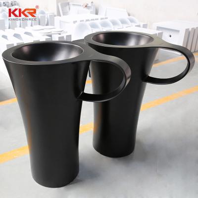 China Modern Luxury Black Color Pedestal Sink Solid Surface Free Standing Basin for sale