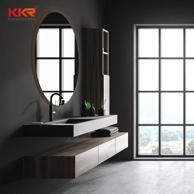 China Modern Antibaterial Bathroom Vanity Cabinet Solid Surface Vanity Top Design for sale