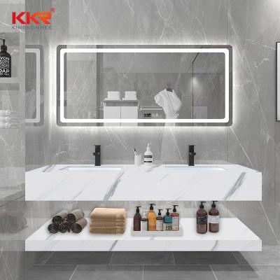 China Polished 60 Inch Center Double Sink Luxury Bathroom Vanity Cabinet Home Bathroom Cabinet Set for sale