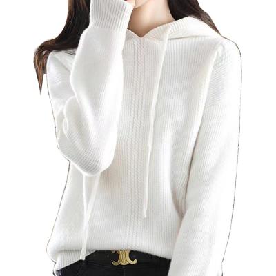 China Anti-wrinkle New Hooded Knitwear with Hat Sweater Women's Wool Hoodie Loose and Versatile Outer Wear Thickened Sweater Solid Color for sale