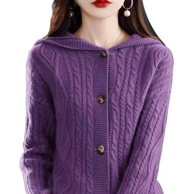 China Anti-wrinkle New hooded cashmere sweater Women's autumn and winter 2023 sweater Fried Dough Twists sweater knitting cardigan hooded coat for sale