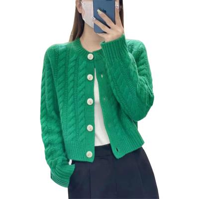 China Anti-wrinkle Women's high waisted zippered sweater jacket short autumn and winter outerwear with large lapel thickened knit cardigan for sale