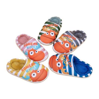 China Cute cartoon fashion winter waterproof striped warm cotton boy slippers bed slippers children's slippers for sale