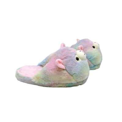 China Anti-odor Plush Shoes Home Indoor Animal Rainbow Unicorn Alpaca Ladies Slipper for sale