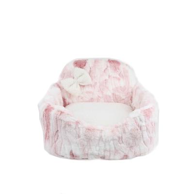 China Custom Made High Quality Rabbit Fur Pet Sofa Backrest Camouflage Winter Travel Pet Cushion One Piece Bed for sale