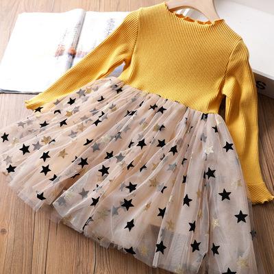 China 2021 New Autumn Anti-static Girls Dress Net Girls Fashion Star Yarn Princess Dress Baby Clothes Clothing for sale