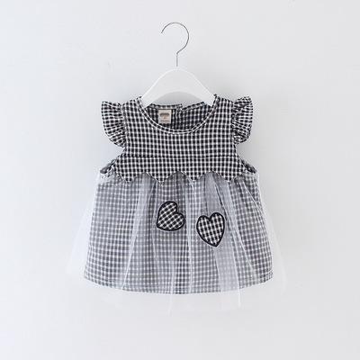 China 2020 summer new girl's love plaid dress princess anti-static skirt baby short sleeve two pieces baby dresses for sale