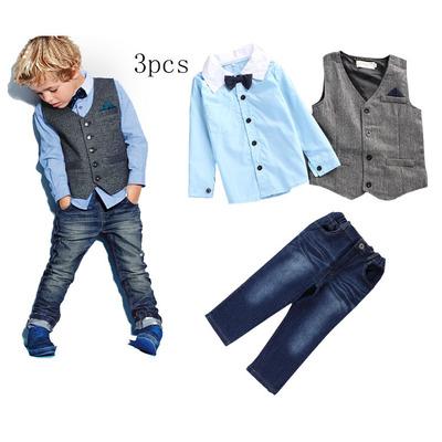 China 2020 New Anti-static Children's School Handsome Denim Clothing Boy Gentleman 3 Piece Children's Clothing for sale