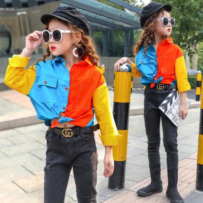 China Spring 2021 new style big children's fashion children's long-sleeved shirts Anti-wrinkle girls' shirts spring 2021 big children's fashion show for sale