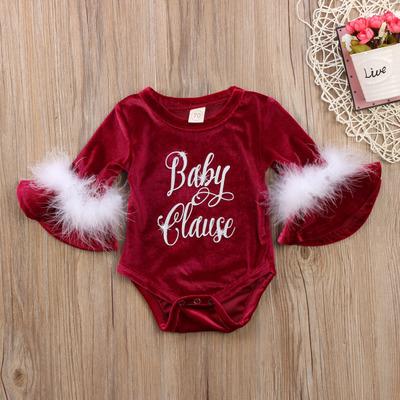 China Regular children's clothing new girl's wine red plush sleeve letter printed romper baby clothes supplier for sale