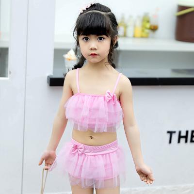 China Wholesale new children's swimwear set of fashion solid color wave girl swimsuit breathable single skirt split swimwear for sale