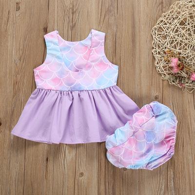 China New Children's Breathable Fantasy Mermaid Fish Scale Fin Dress Swimwear+Shorts Costume Swimwear For Kids Girls for sale